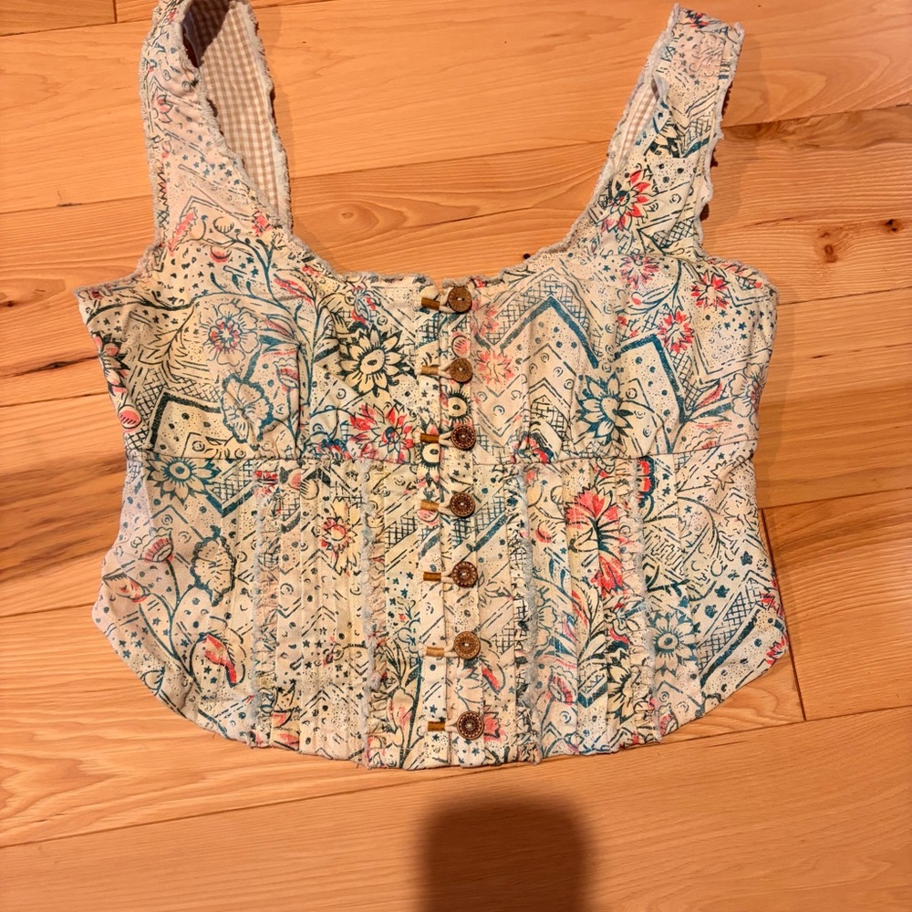 Pilcro Multicolor Floral Button-Down Blouse Corset Anthropologie